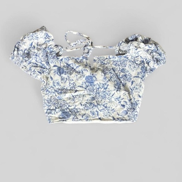 Altar'd State Blue and White Floral Crop Top - Picture 2 of 8